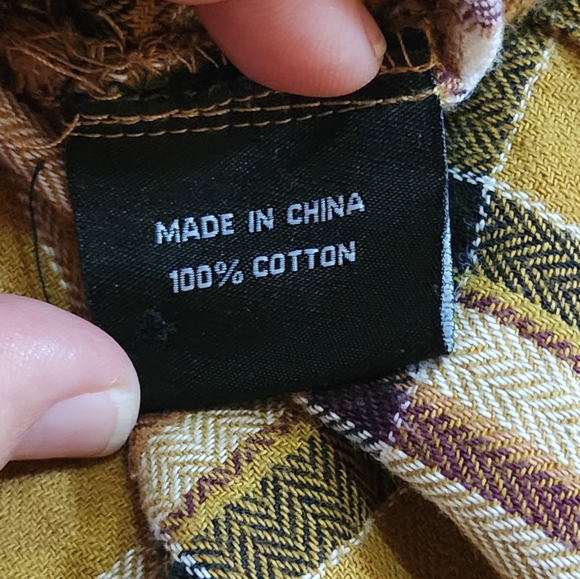 One 24 Rags Mustard Yellow Plaid Flannel Shirt L Raw Hem Distressed Cotton - Picture 6 of 7